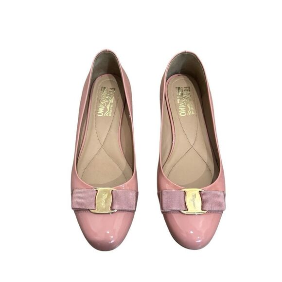 FERRAGAMO Varina Patent Leather Flats in blush pink - Picture 1 of 13